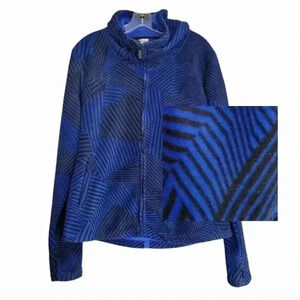 Bench Women’s L Fleece Hoodie Full Zip Black Blue Striped Activewear Athleisure